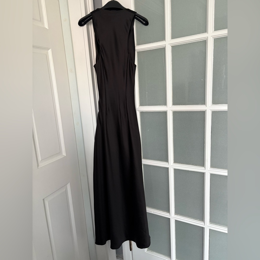 Zara Black Stretch Satin Ruched Fitted Maxi Cocktail Dress – Size XS - Picture 7 of 8